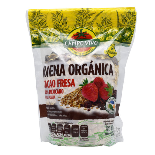 Avena Organica Cacao Fresa 400 G Campo Vivo