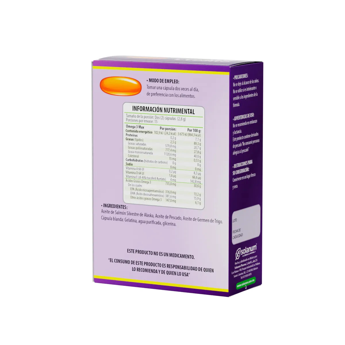 Omega 3 Salmón De Alaska + Vitam A, D, E, Solanum 30 Cápsulas
