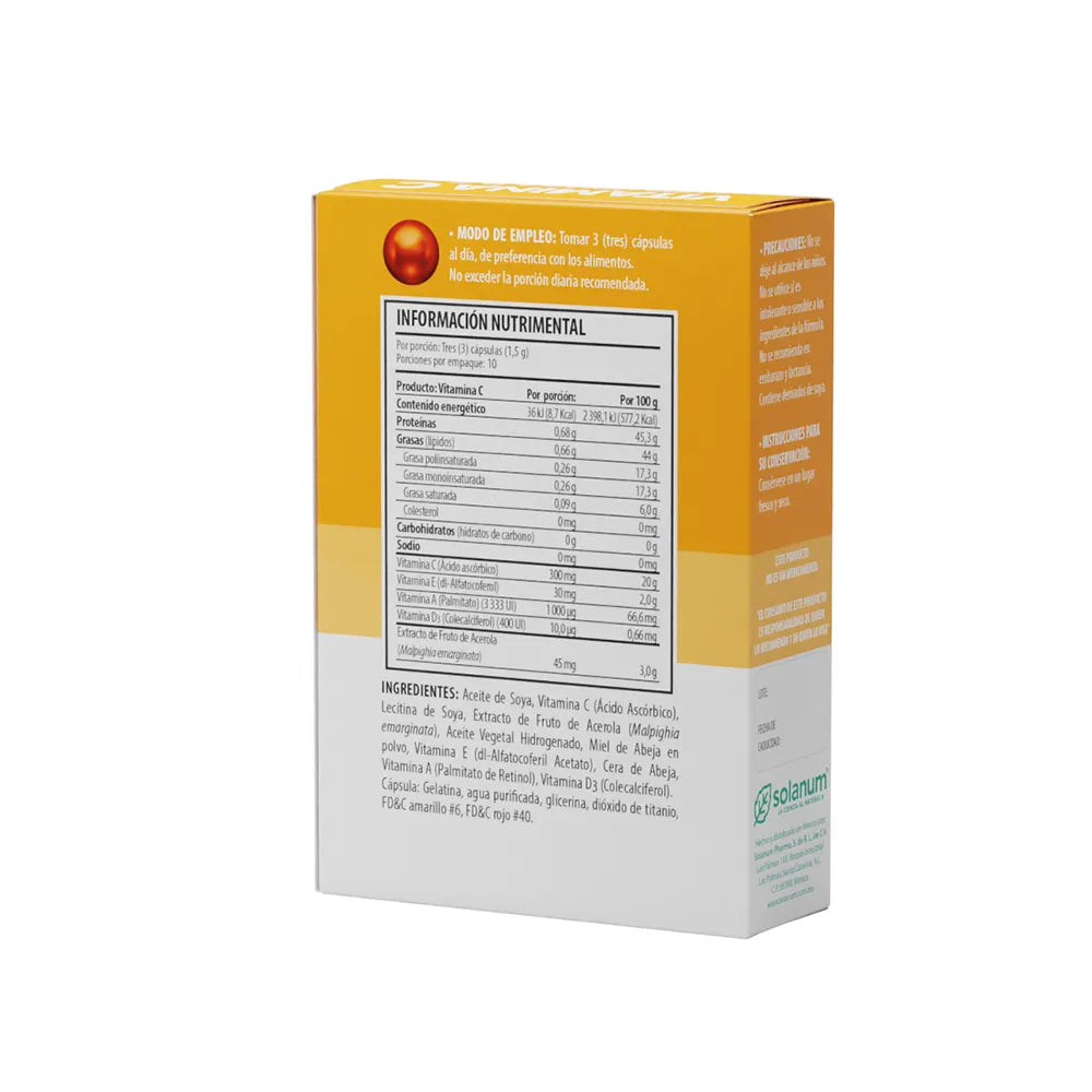 Vitamina C, Fruto De Acerola Solanum 30 Cápsulas