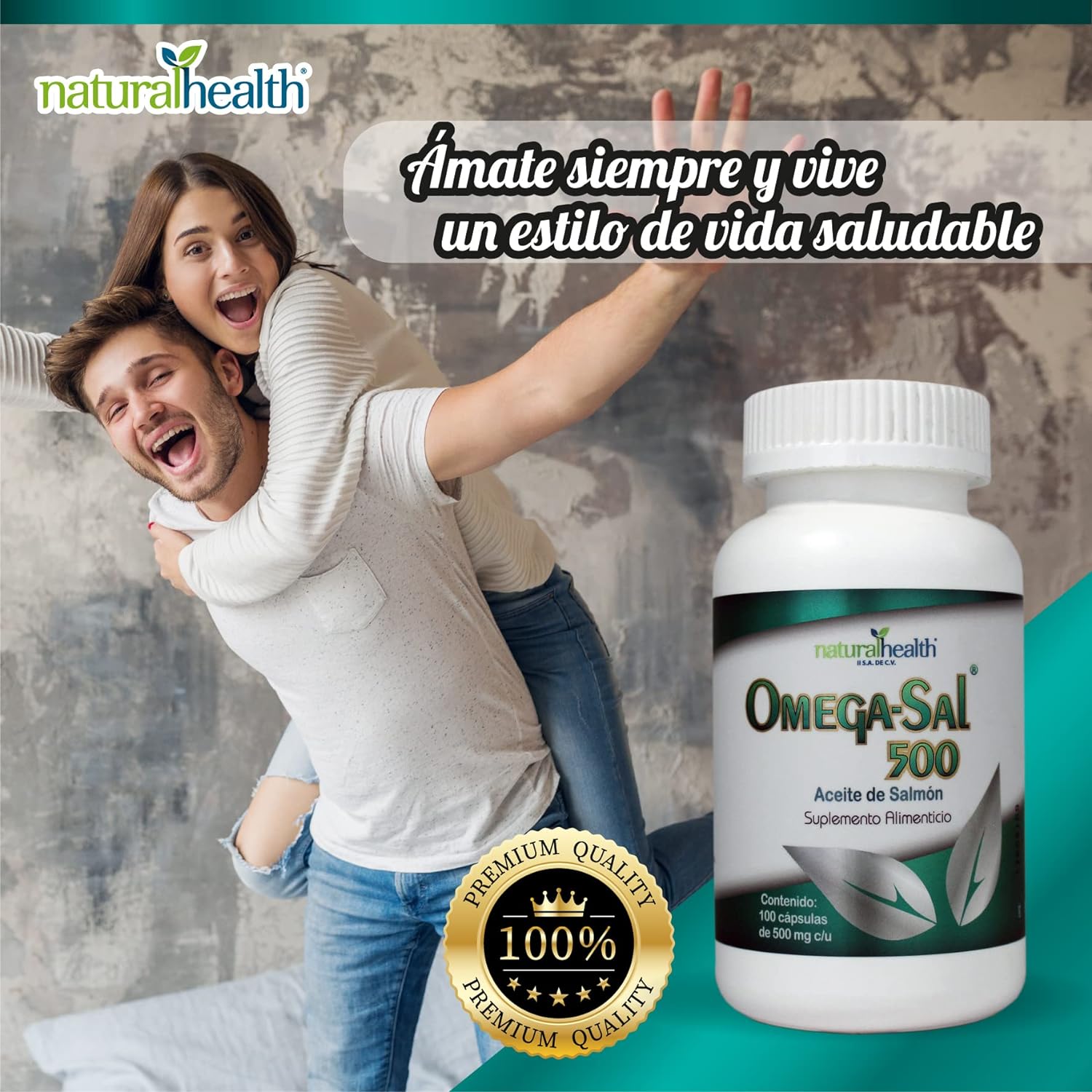 Omega Sal 500 Natural Health con Aceite de Salmon 100 Cápsulas