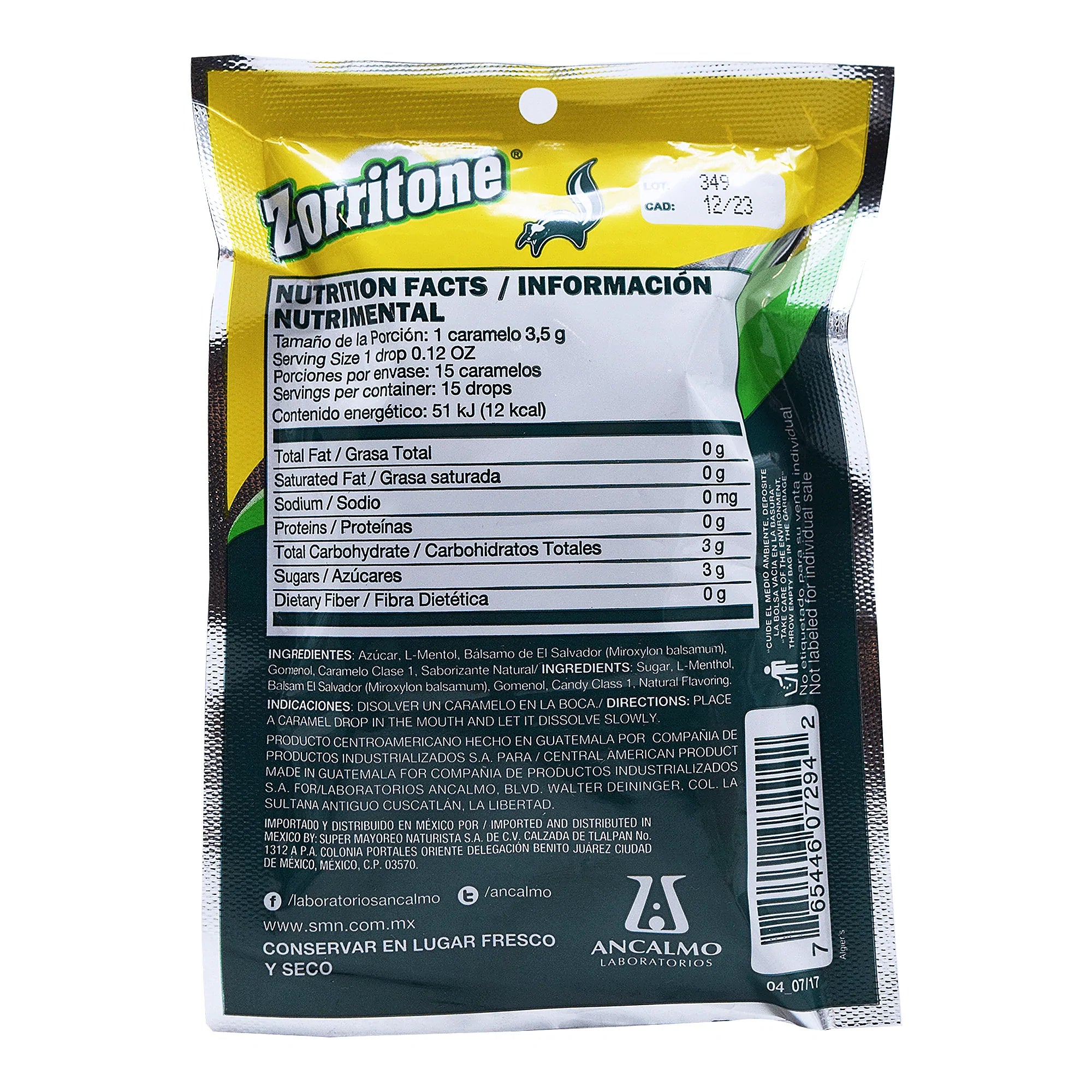 Caramelo Zorritone Bolsa Con 15 Caramelos C/u