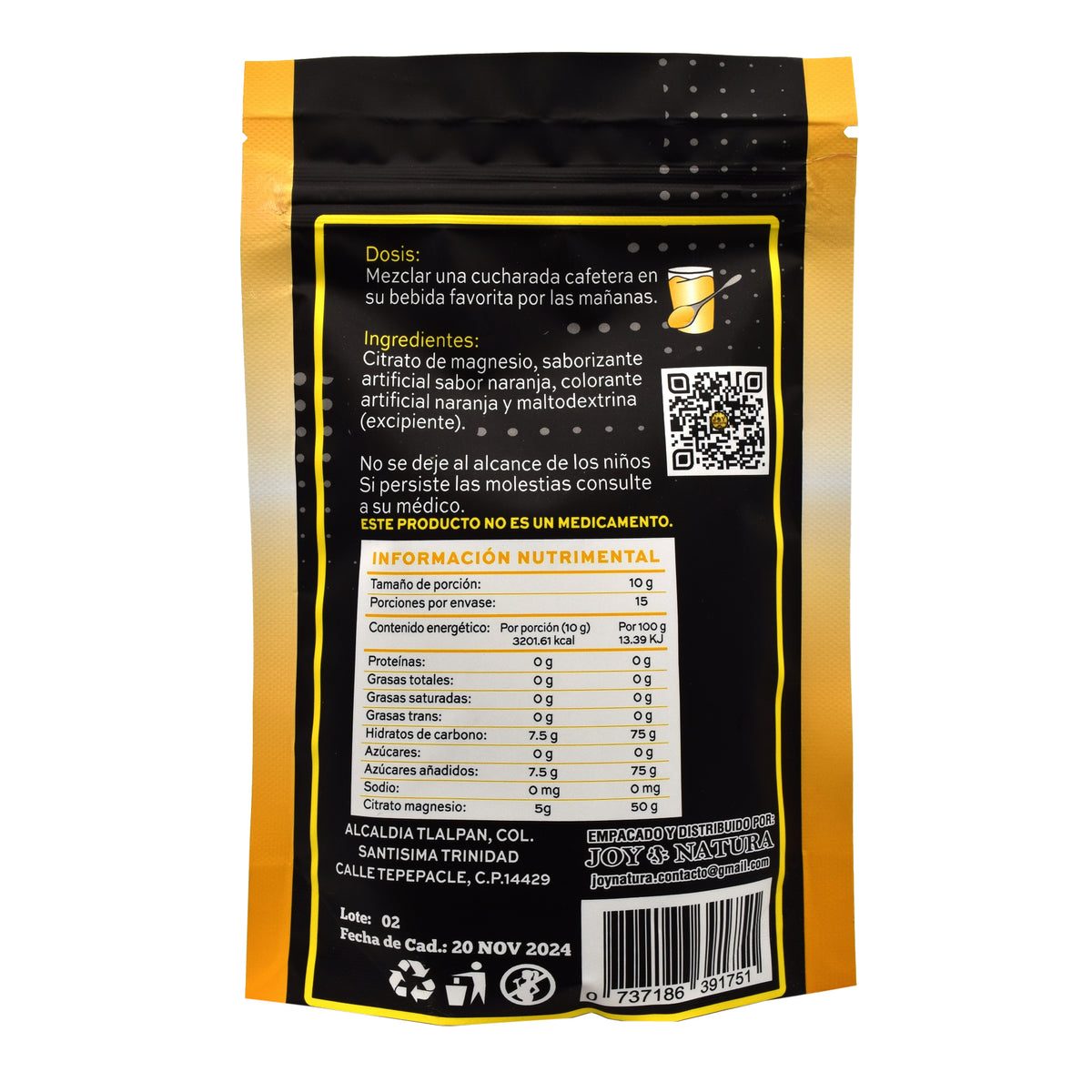 Citrato De Magnesio En Polvo Naranja Joy Natura 150 g