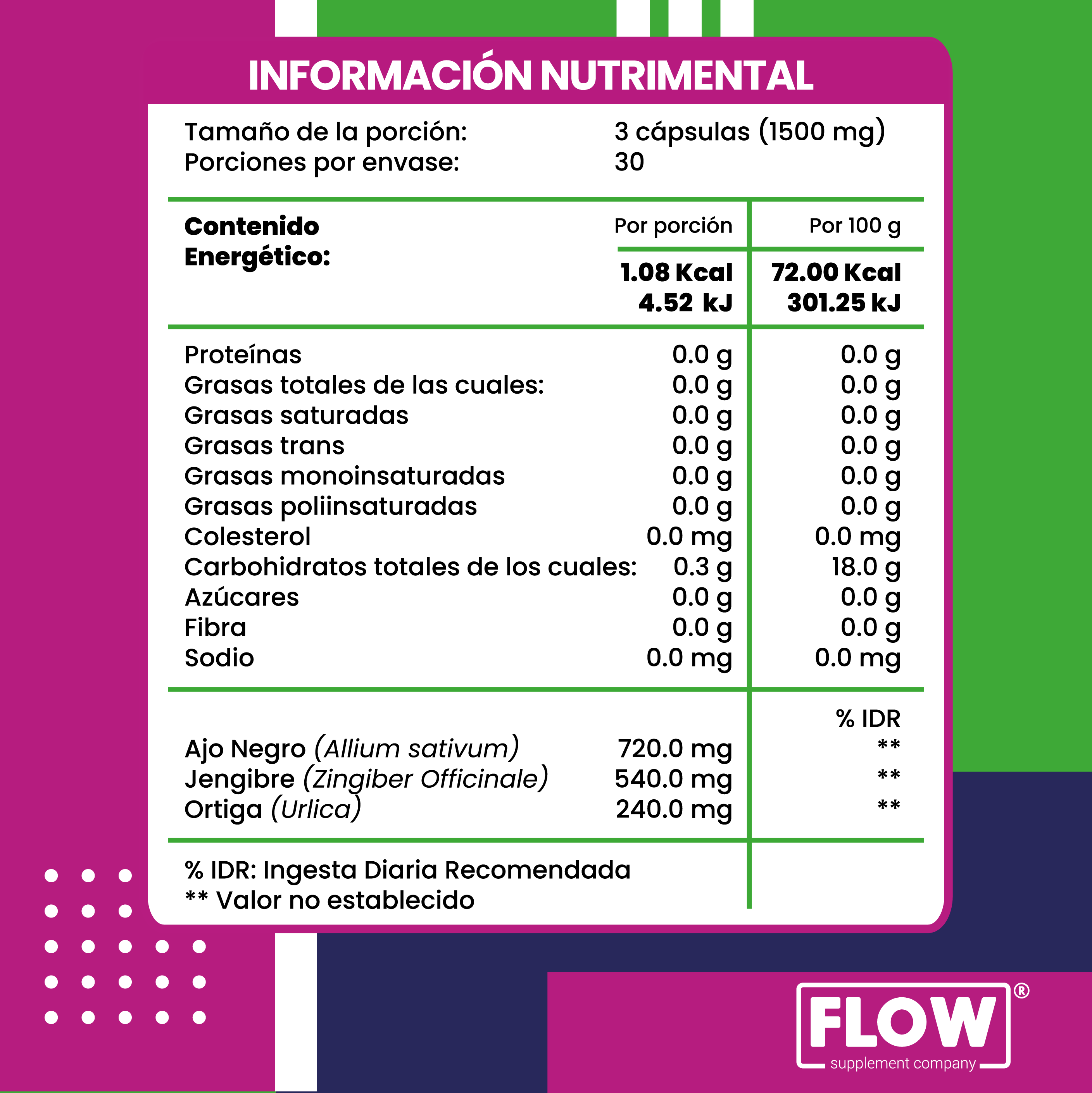 Ajo Negro, Jengibre y Ortiga Flow 90 cápsulas de 500 mg