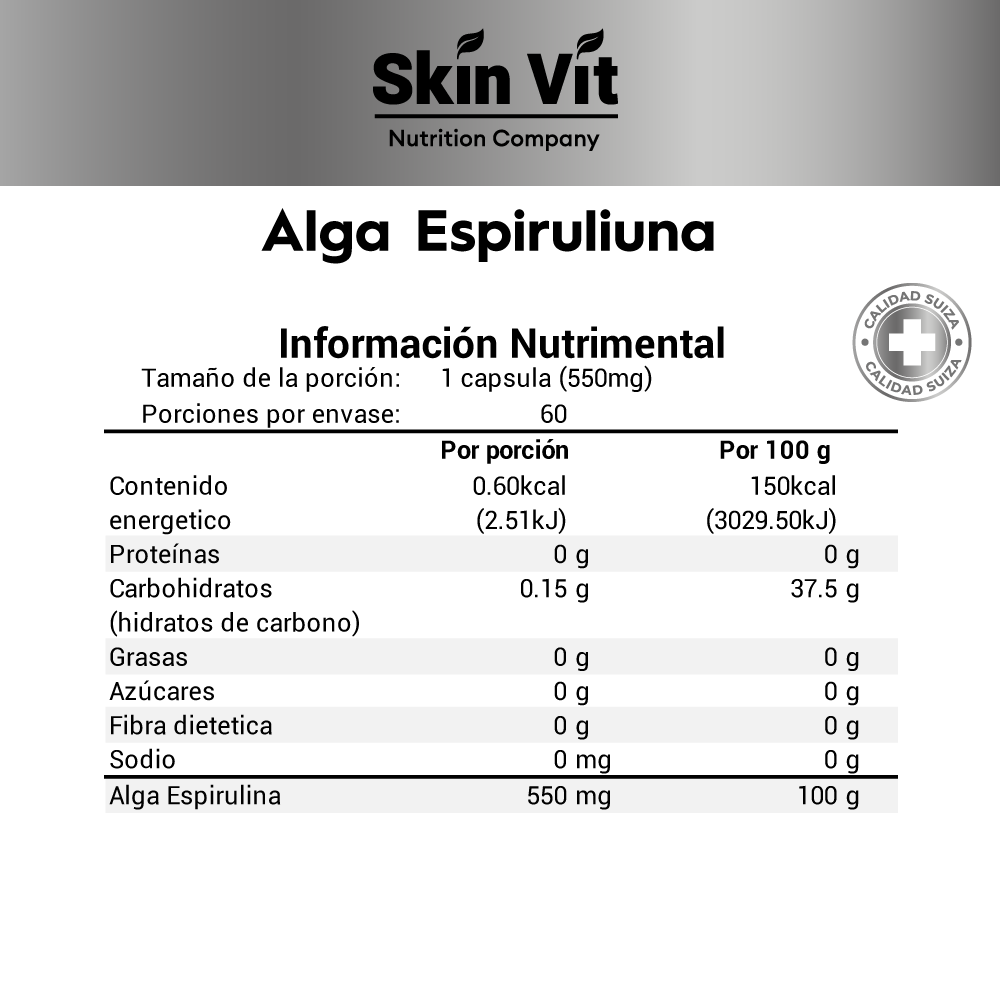 Alga Spirulina Vitskn 60 Cápsulas de 550 mg
