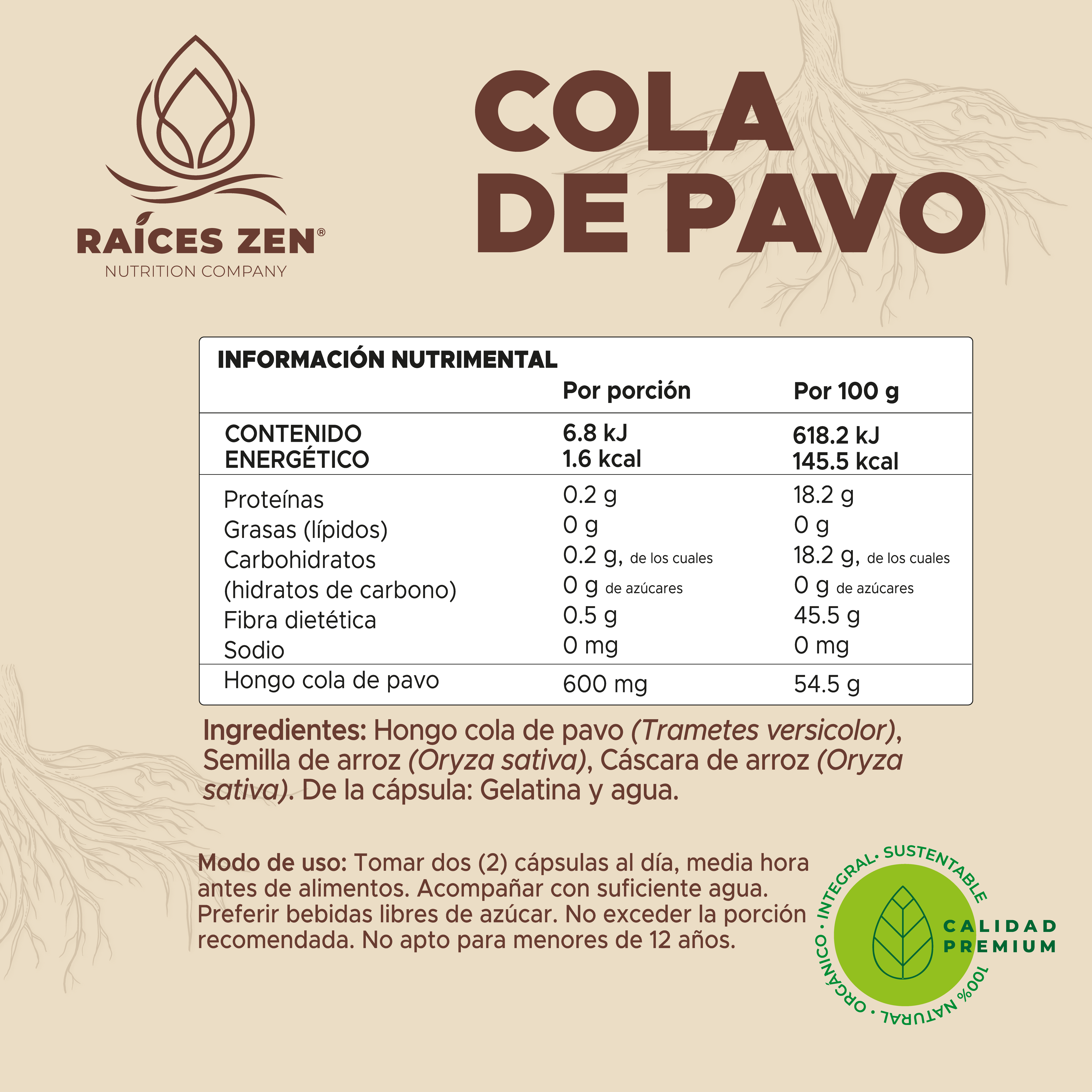 Cola De Pavo Raíces Zen  Súper Premium