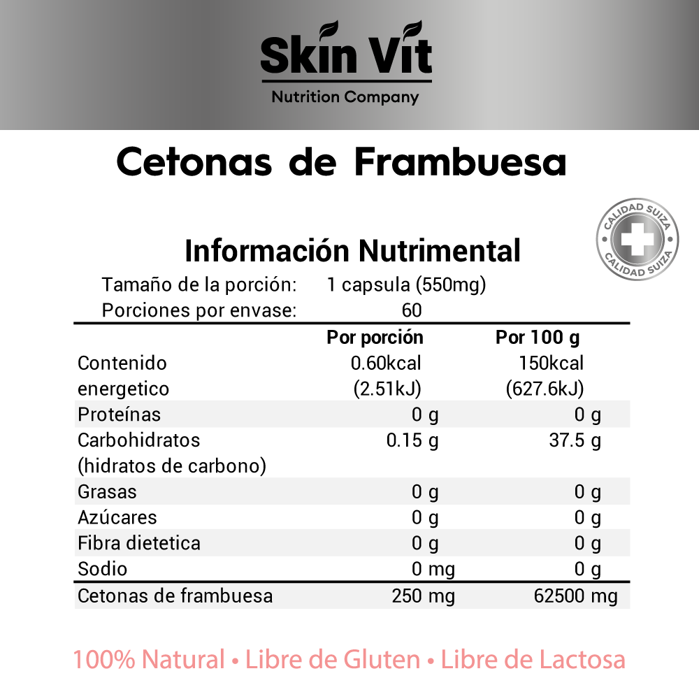 Cetonas de Frambuesa VitSkn 60 Capsulas, Súper Premium