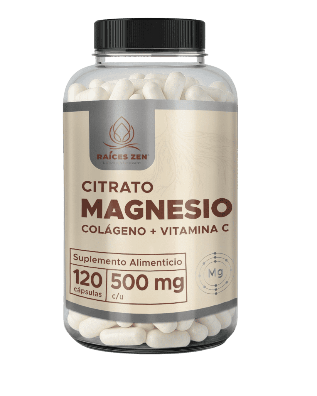 Citrato de Magnesio Colágeno Hidrolizado y Vitamina C Raíces Zen 120 Cápsulas