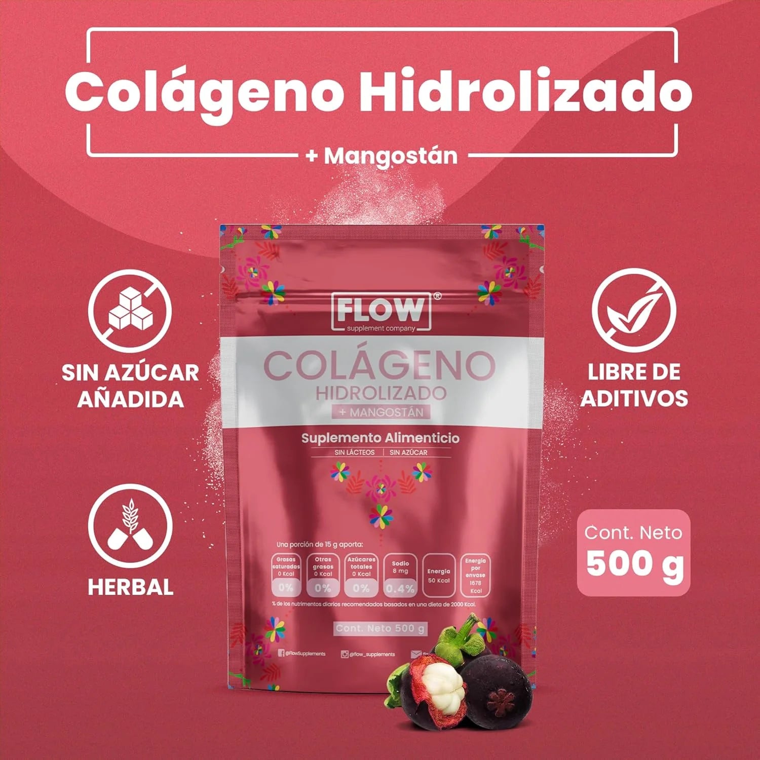 Suplemento FLOW - Colageno con Mangostan frasco de 500 gr