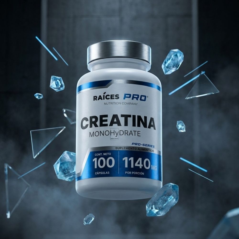 Creatina monohidratada en cápsulas raíces