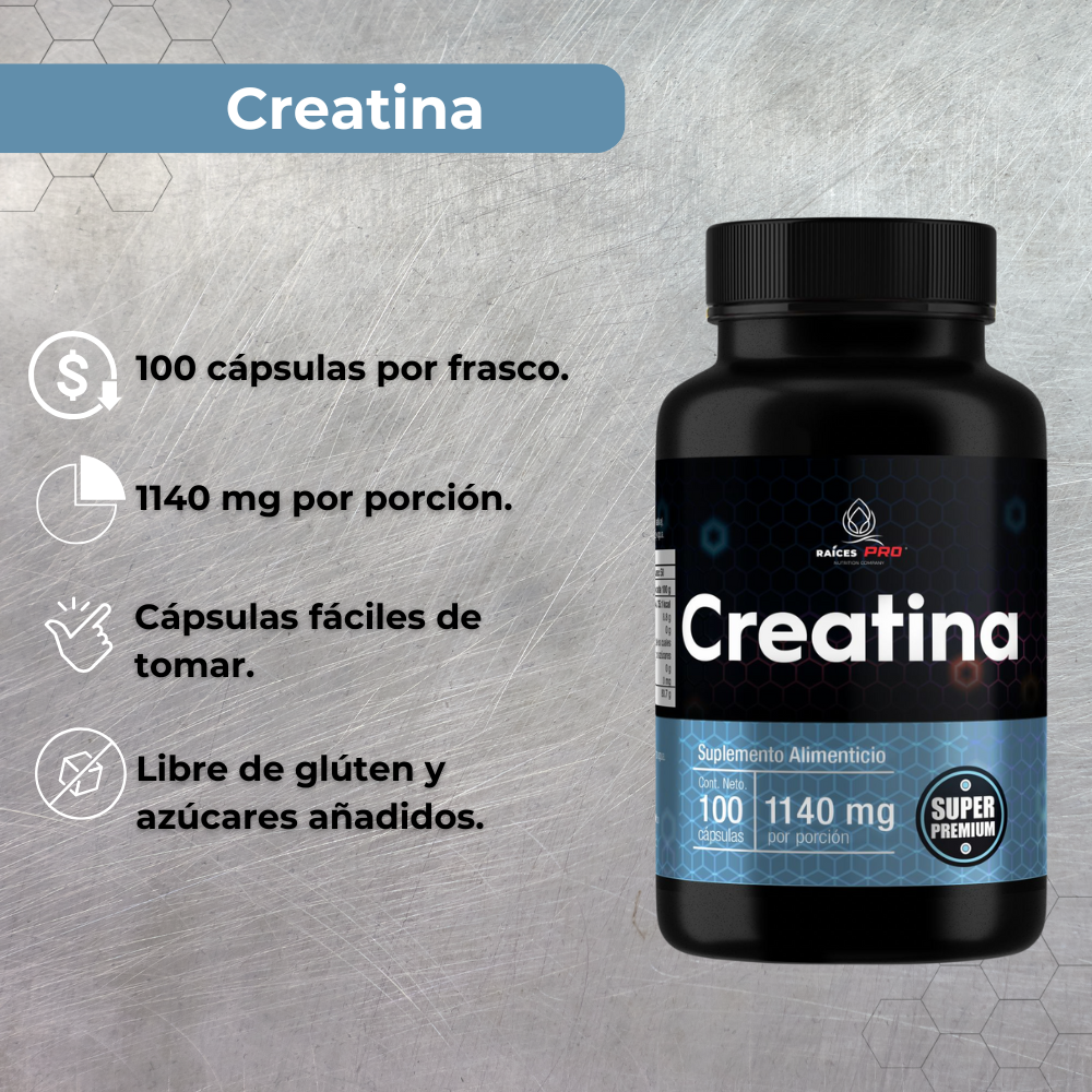 Creatina Monohidratada De Alta Pureza 100 Cáps Raíces Pro