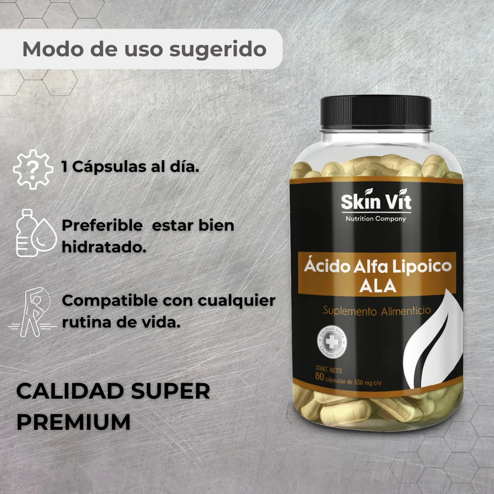 Ácido Alfa Lipoico (ALA) Skin Vit Nutrition Company 60 Cápsulas de 550mg