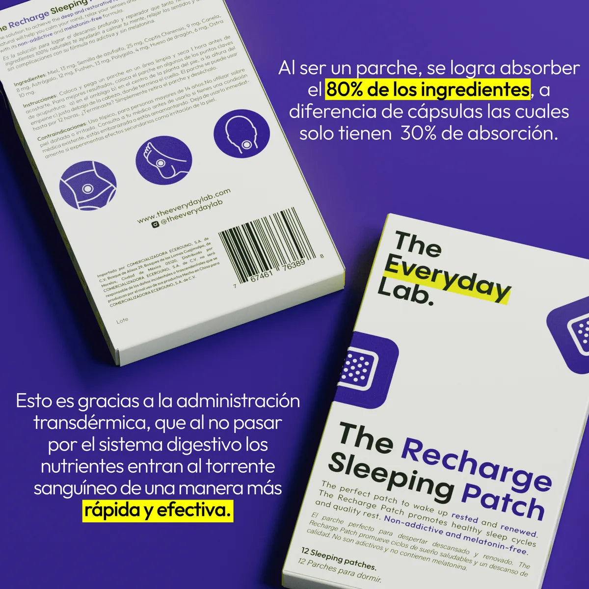 Recharge sleeping patch Bolsa de Parches auxiliares en conciliar y mantener el sueño 12 U.