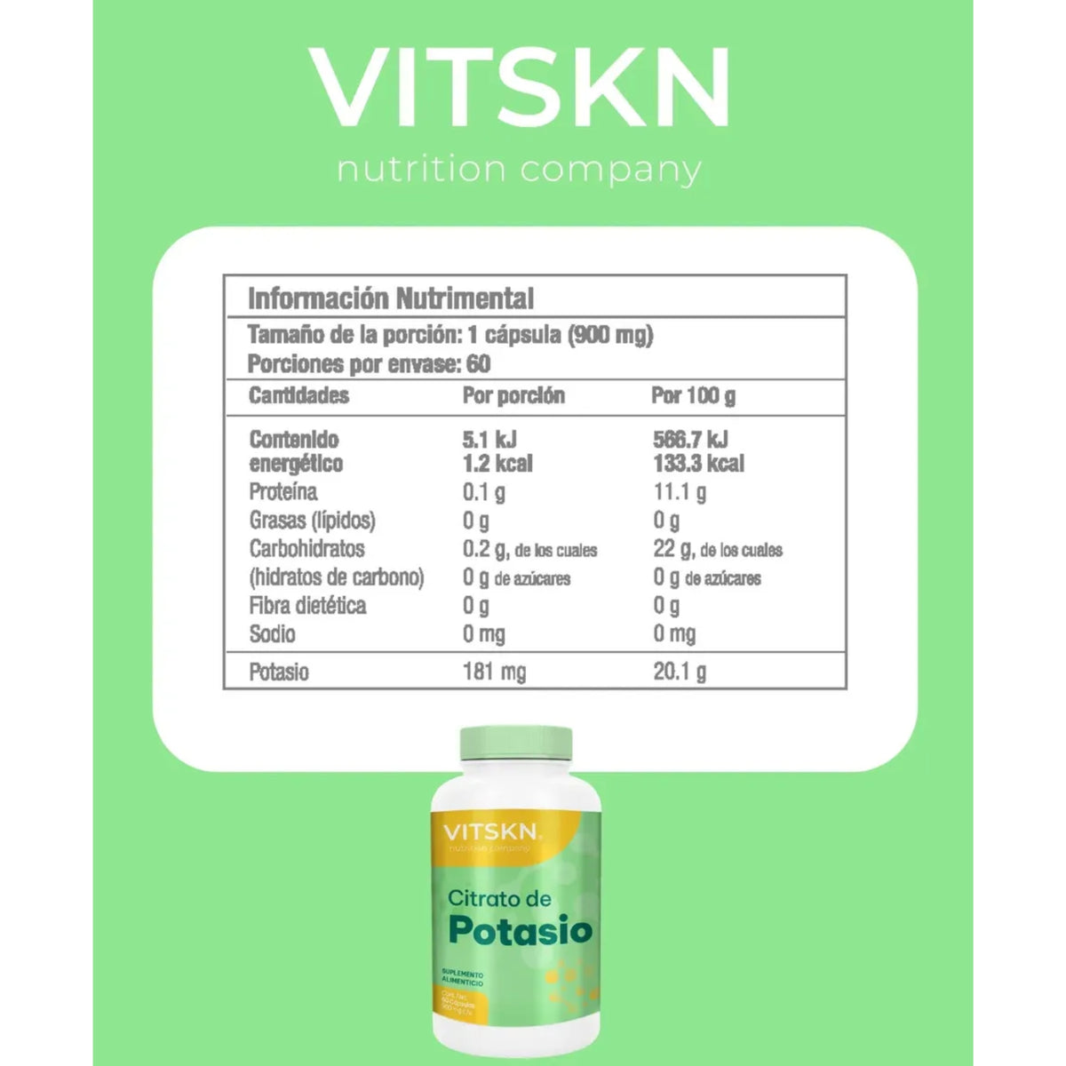 Citrato de Potasio VITSKN 60 Cápsulas