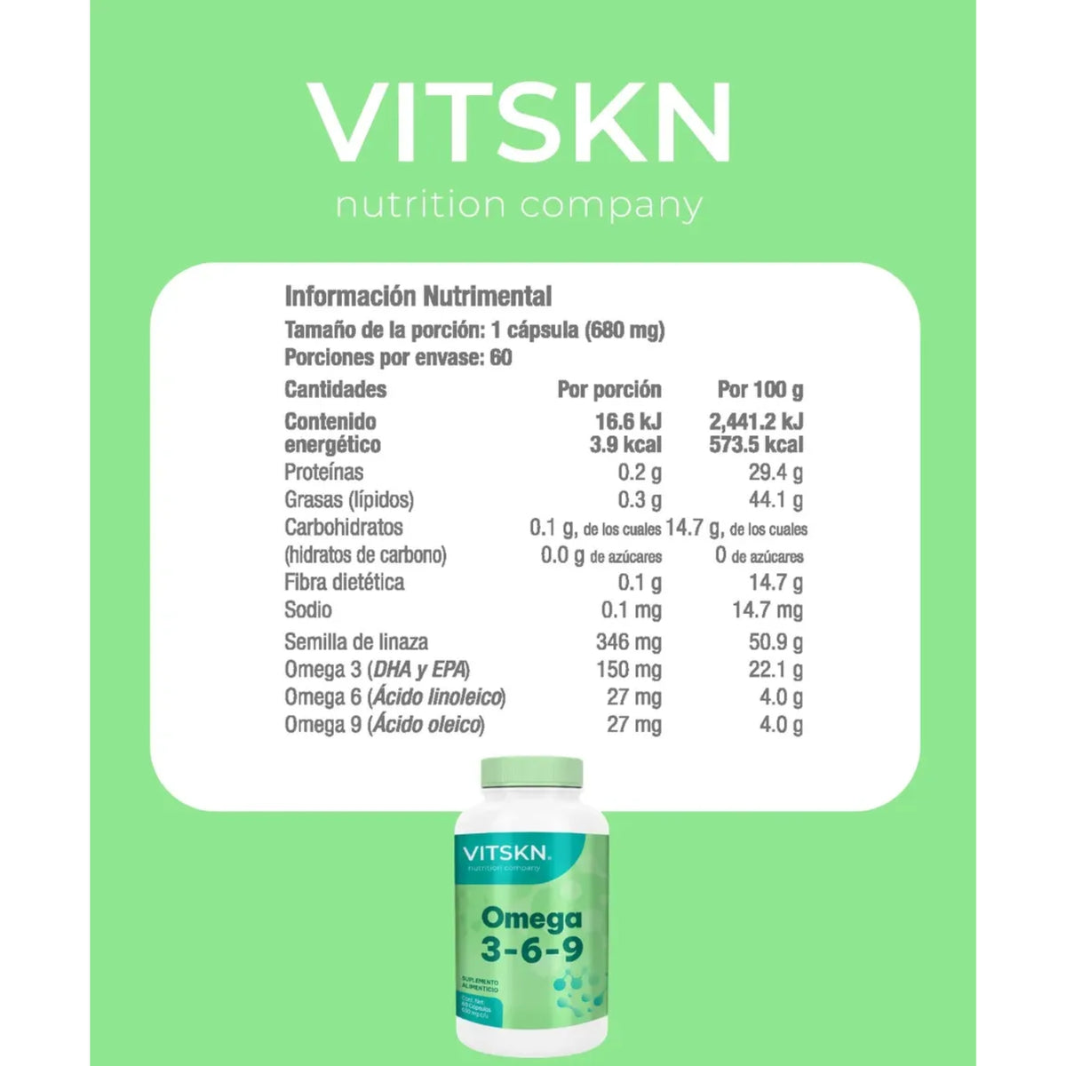 Omega 3, 6 y 9 VITSKN 60 Cápsulas - imagen 4