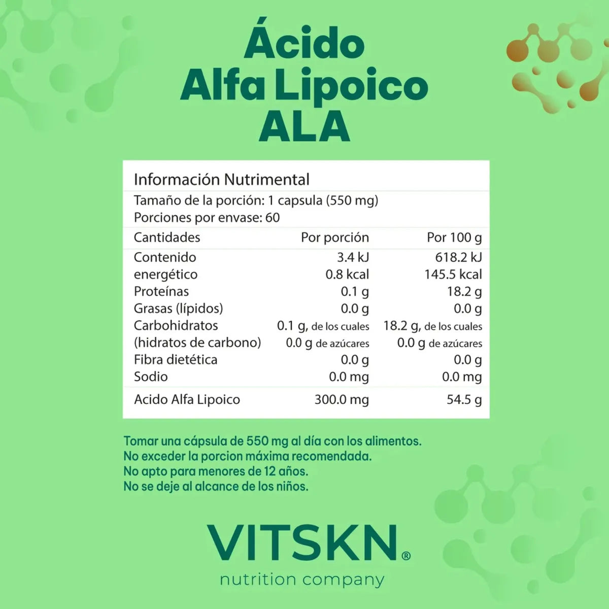 Ácido Alfa Lipoico VITSKN 60 Cápsulas - imagen 5