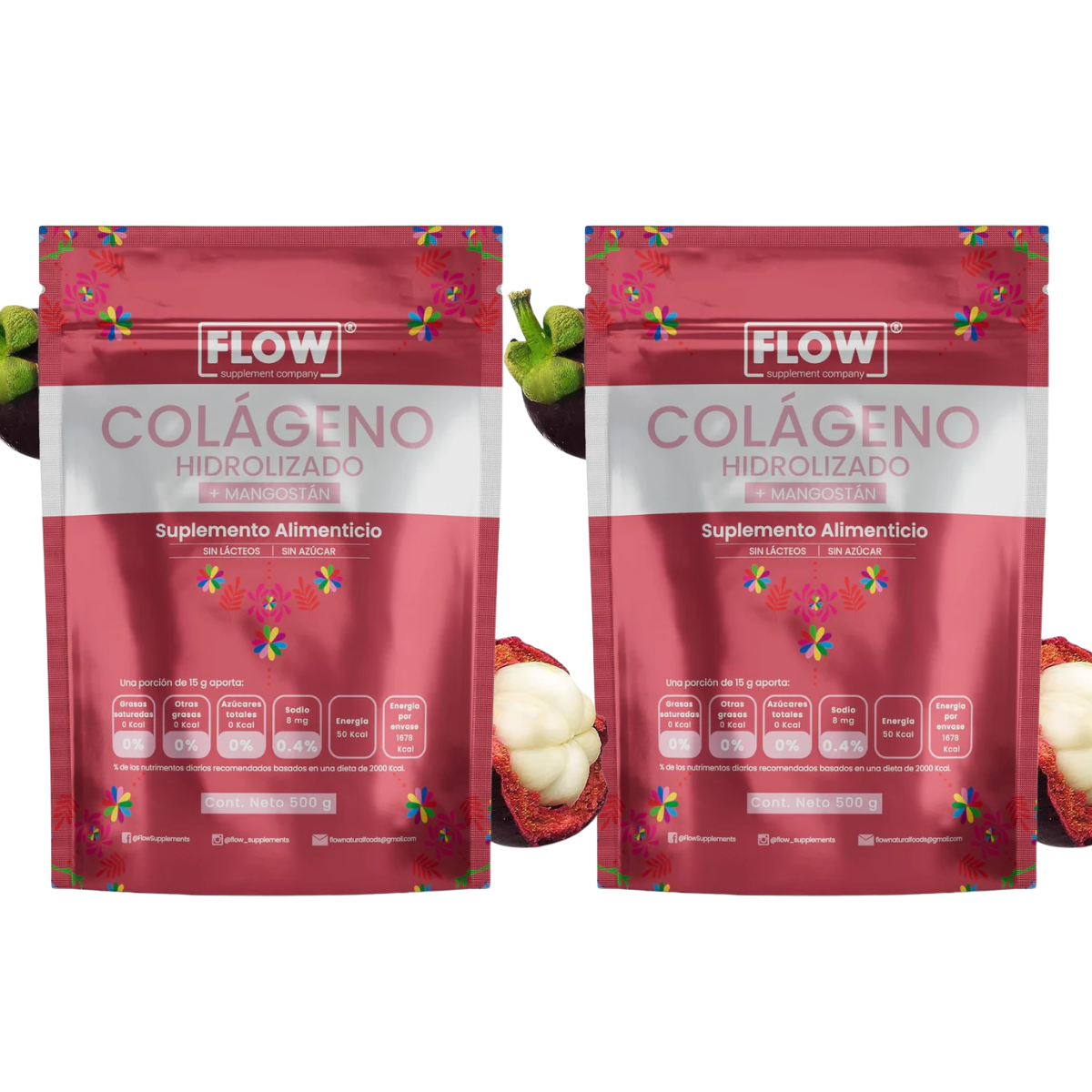 kit 2 Suplemento FLOW - Colageno con Mangostan frasco de 500 gr