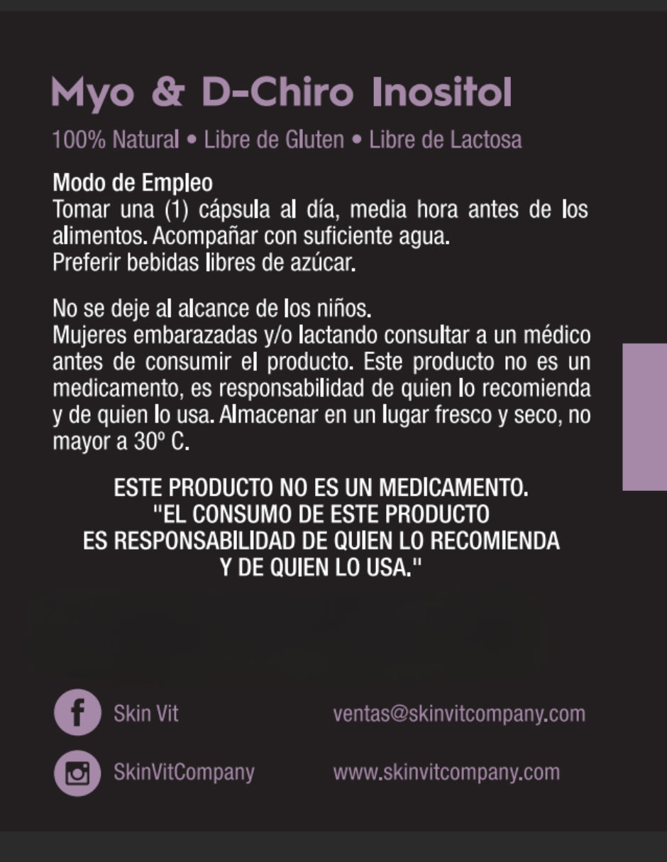MYO & D-Chiro Inositol Skin Vit Nutrition Company 60 Cápsulas de 550mg