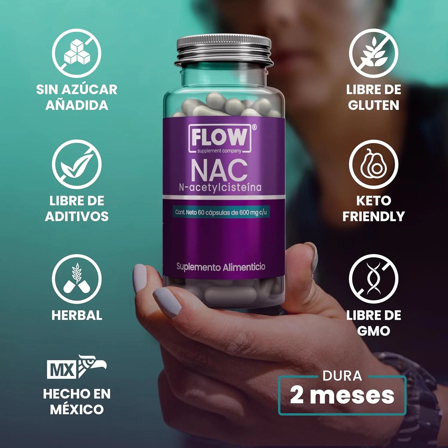 Nac N-acetylcisteína 60 Cápsulas De 600 Mg Flow