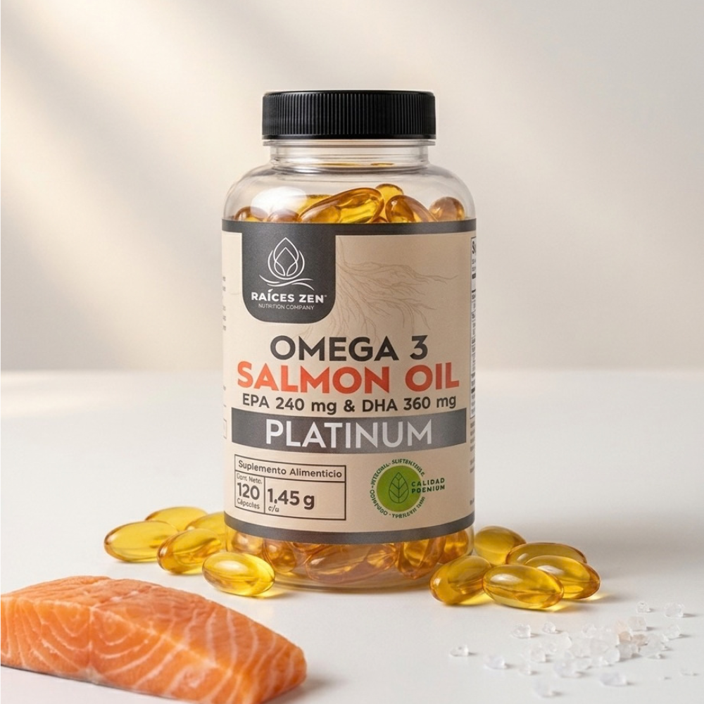 Omega 3 Aceite de Salmon Platinum Raices Zen EPA DHA
