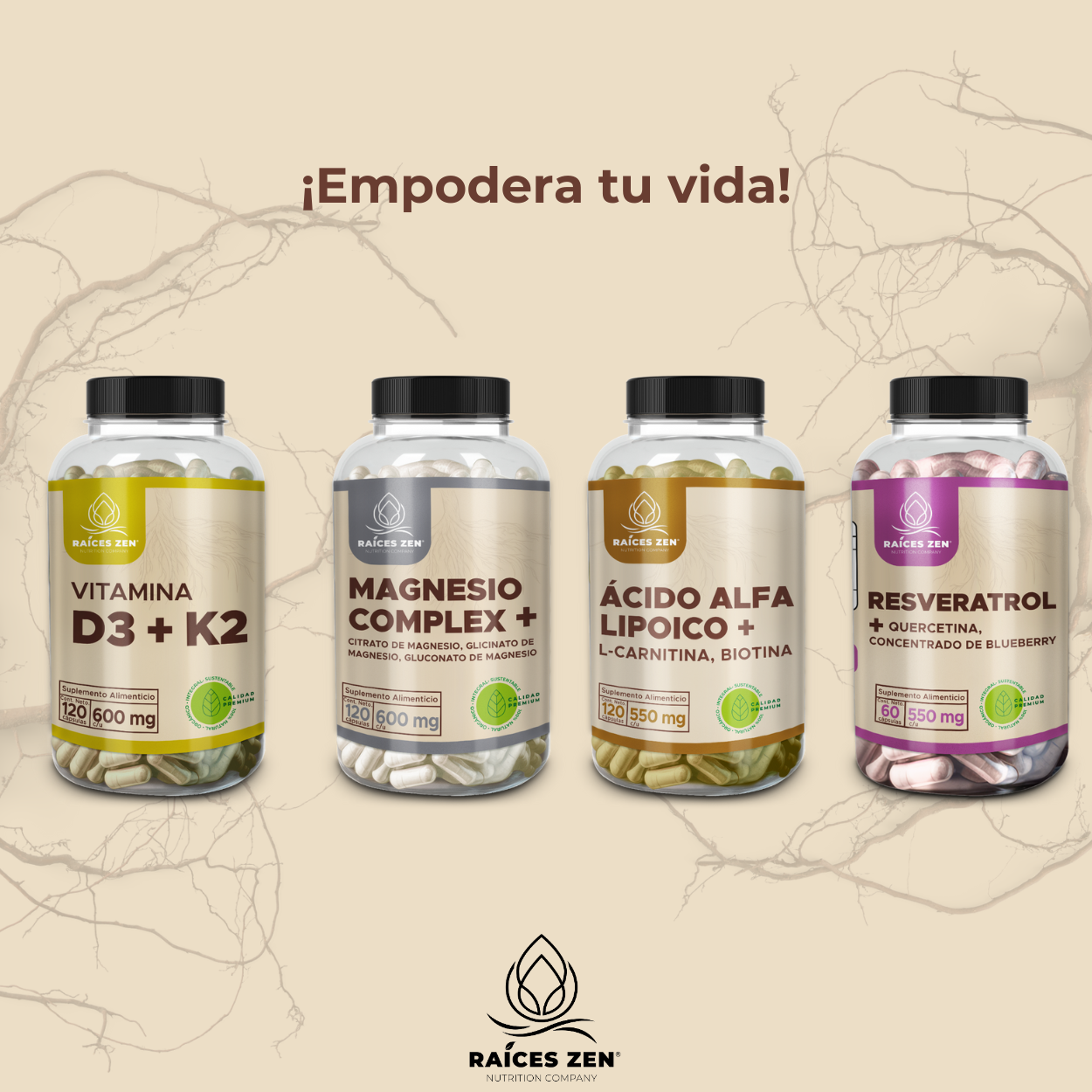 Ácido Alfa Lipoico + L-Carnitina y Biotina Super Premium Raíces Zen