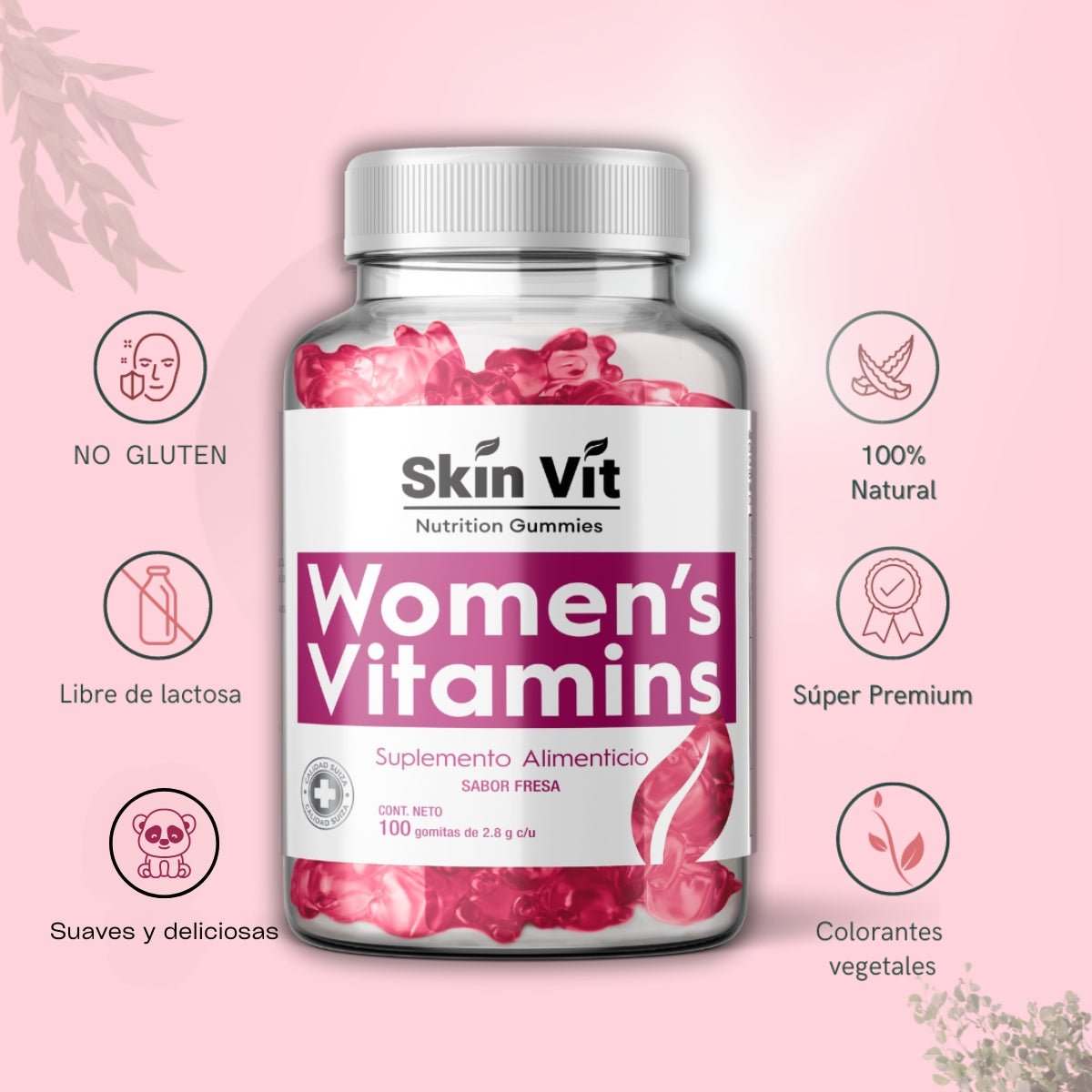 Women's Vitamins Skin Vit Company sabor Fresa 100 Gomitas 2.8 g