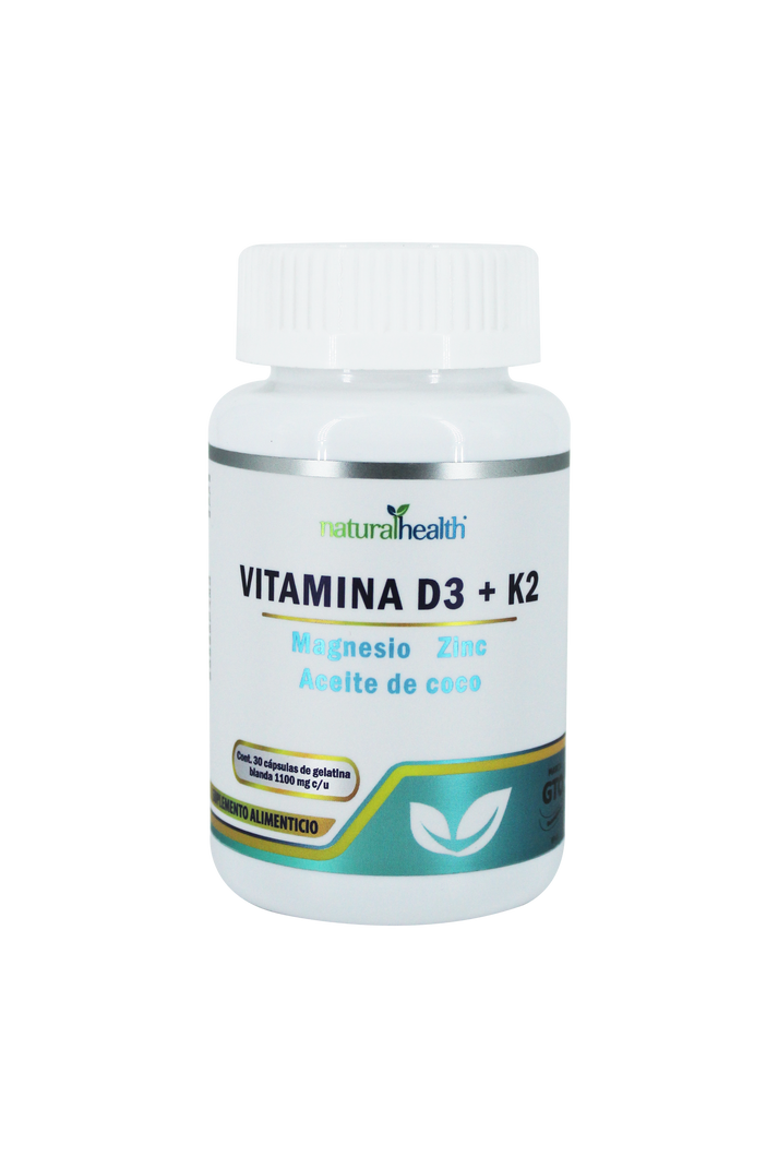 Vitamina D3+K2+Magnesio+Zinc+Aceite de Coco Natural Health 30 Capsulas