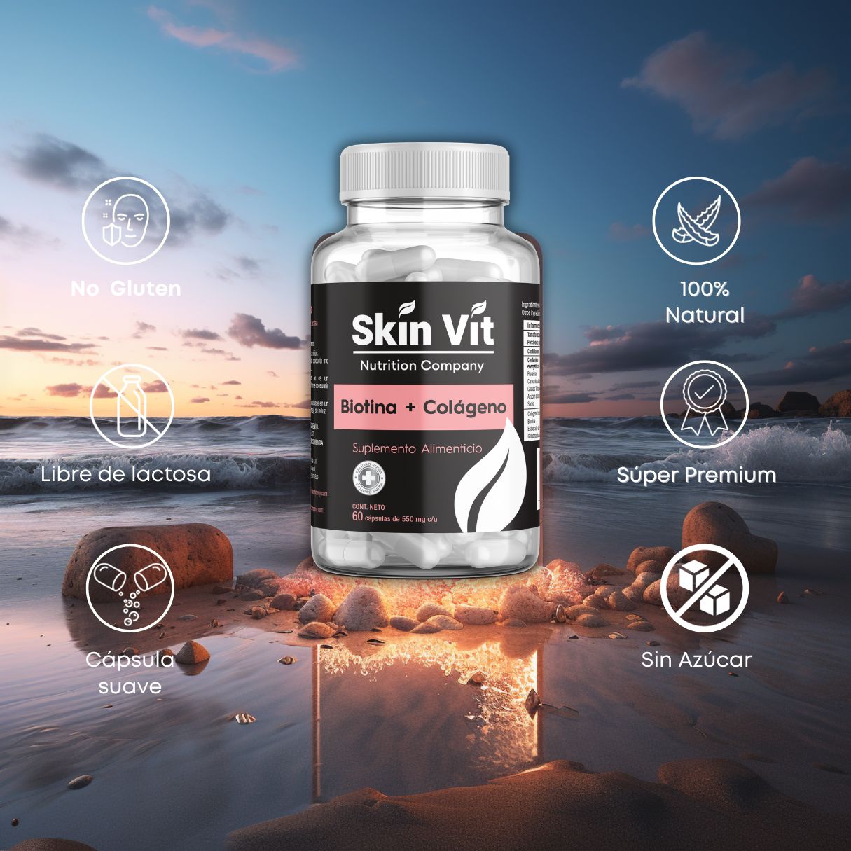 Biotina + Colágeno Skin Vit Nutrition Company 60 Cápsulas de 550mg