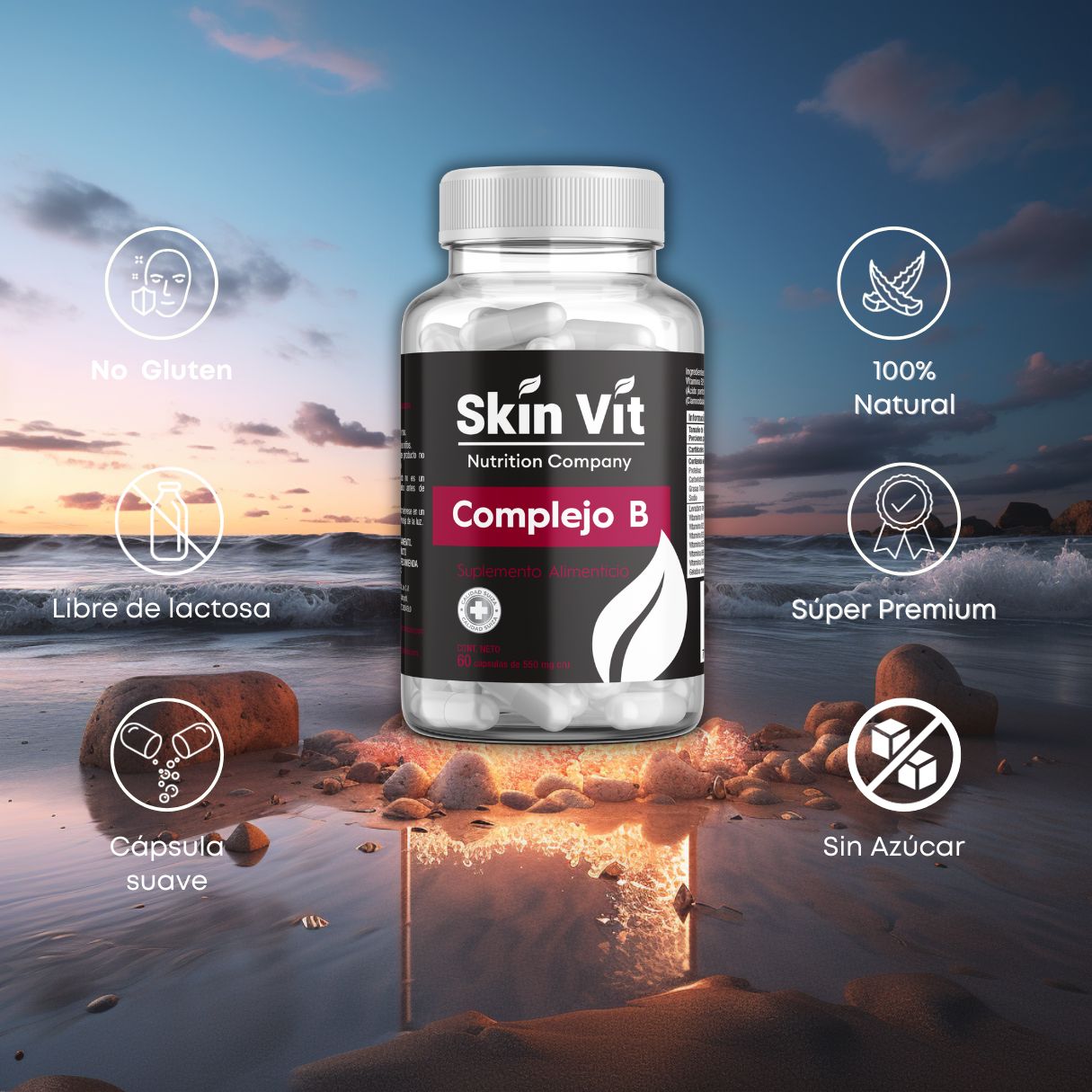 Complejo B VitSkn Nutrition Company 60 Cápsulas de 550mg