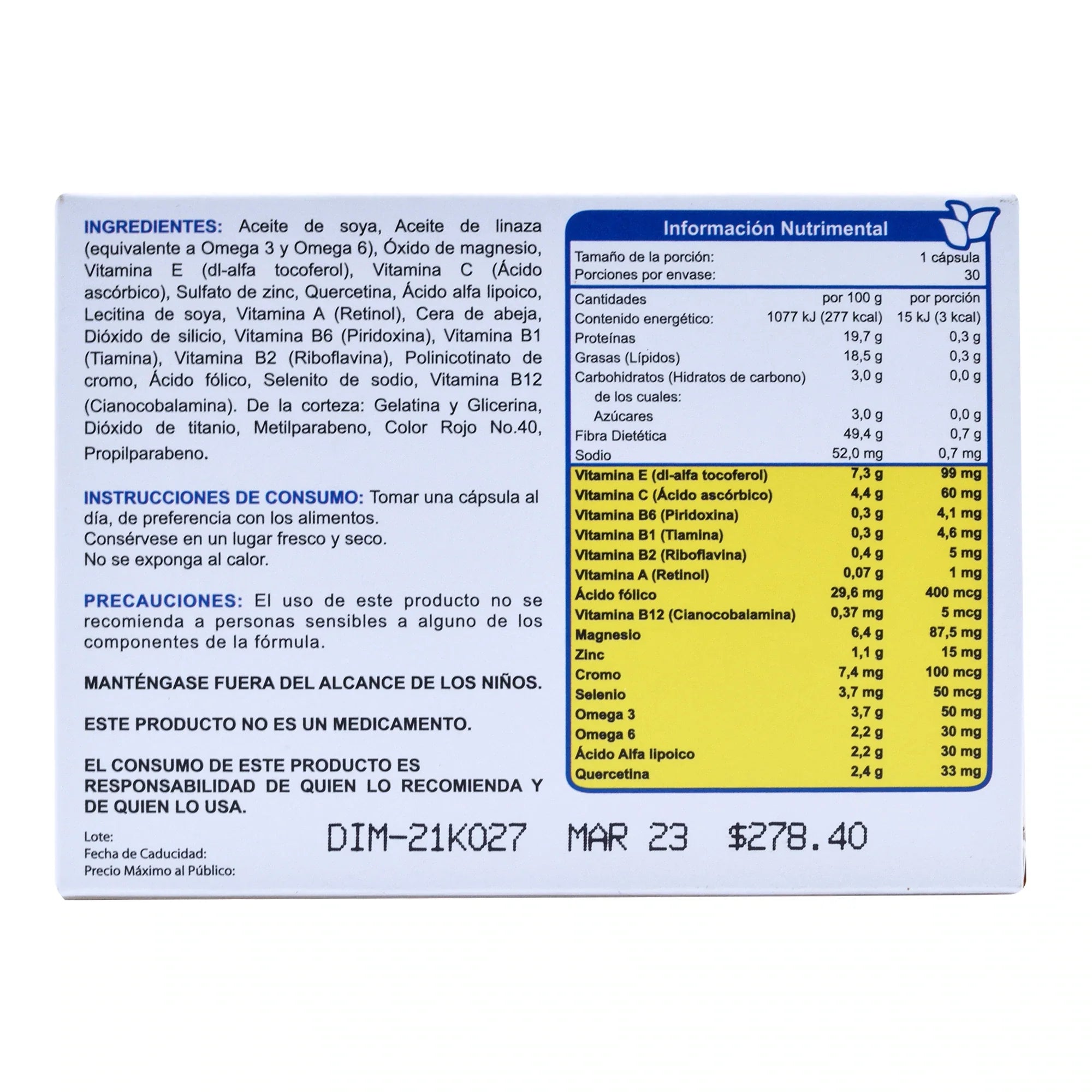 Dibenel Max Multivitamínico Quercitina Omega 30 Cápsulas