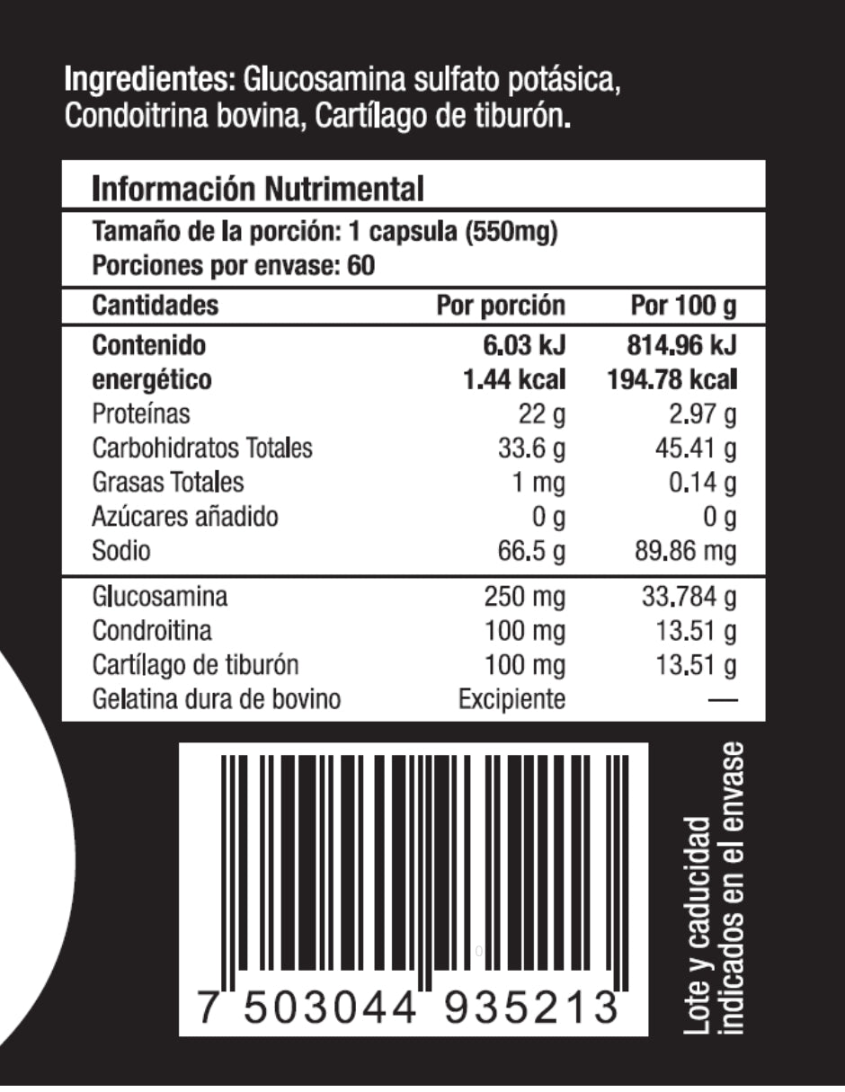 Glucosamina, Condroitina, Cartílago de Tiburón Skin Vit Nutrition Company 60 Cápsulas de 550mg