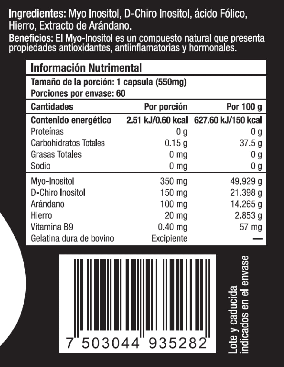 MYO & D-Chiro Inositol Skin Vit Nutrition Company 60 Cápsulas de 550mg
