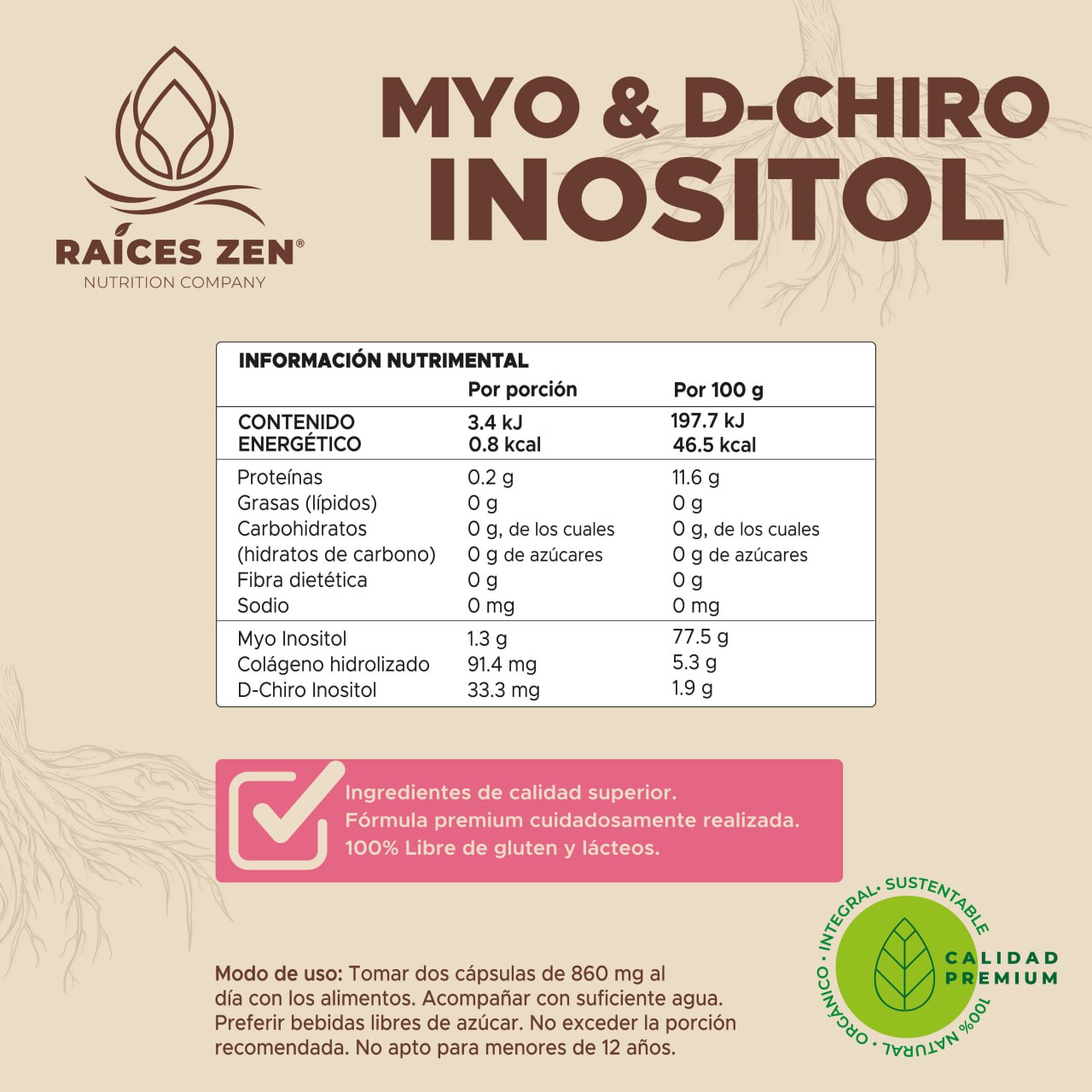 Myo & D-Chiro Inositol Raíces Zen Súper Premium