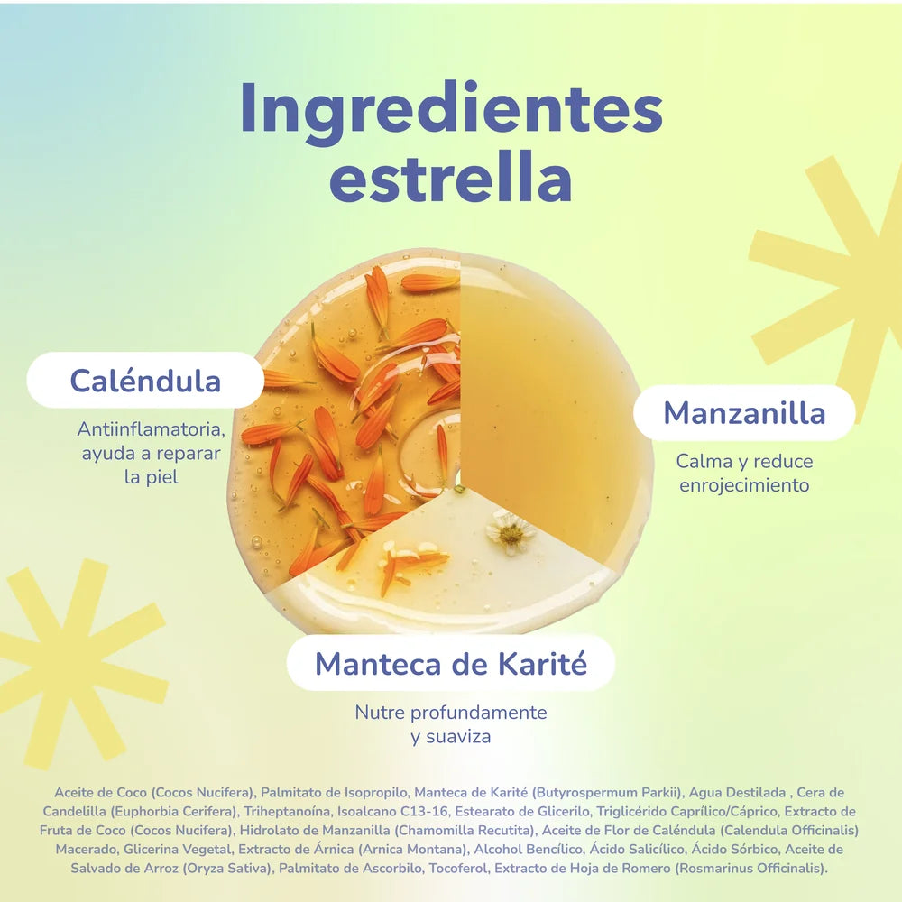 Ingredientes estrella del bálsamo Quiin: caléndula, manzanilla y manteca de karité
