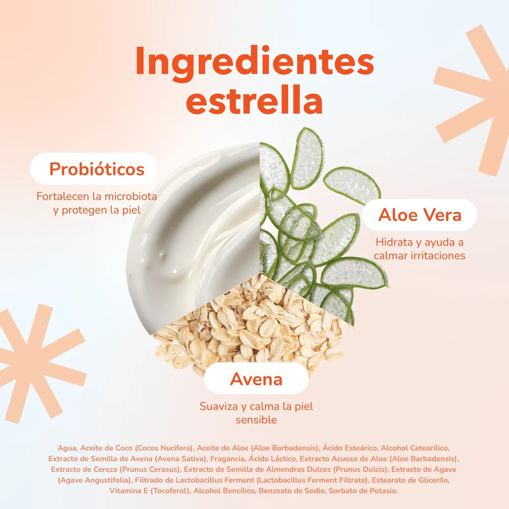 Ingredientes estrella de la crema corporal Quiin: probióticos, aloe vera y avena