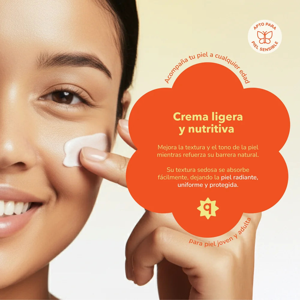 Mujer aplicando crema facial ligera con niacinamida Quiin en la mejilla