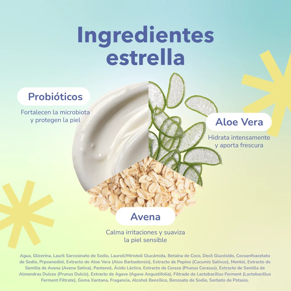 Ingredientes estrella del gel de baño Quiin: probióticos, aloe vera y avena