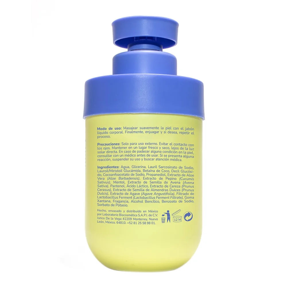 Parte trasera del gel de baño Quiin Smooth Probiotic Body Wash con modo de uso e ingredientes