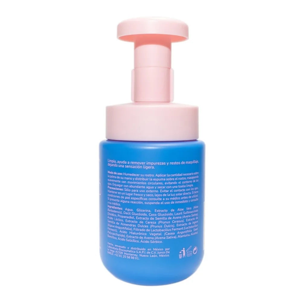Parte trasera del limpiador facial Quiin Soothing Probiotic Foam con modo de uso e ingredientes