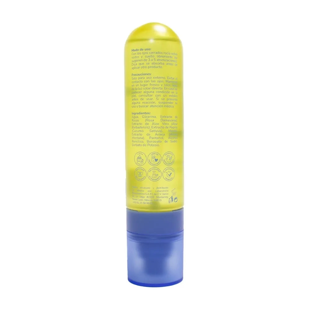 Parte trasera del tónico facial Quiin Radiance Rose Boost Toner con modo de uso e ingredientes