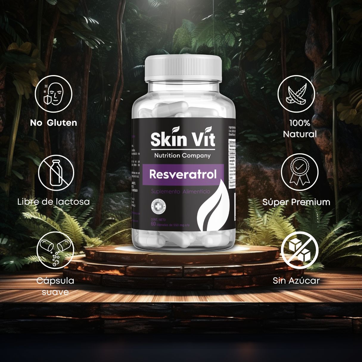 Resveratrol Skin Vit Nutrition Company 60 Cápsulas de 550mg
