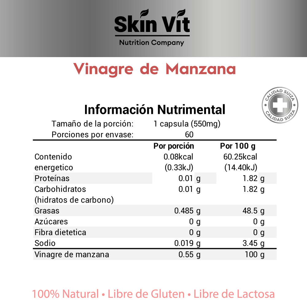 Vinagre de Manzana Skin Vit Nutrition Company 60 Cápsulas